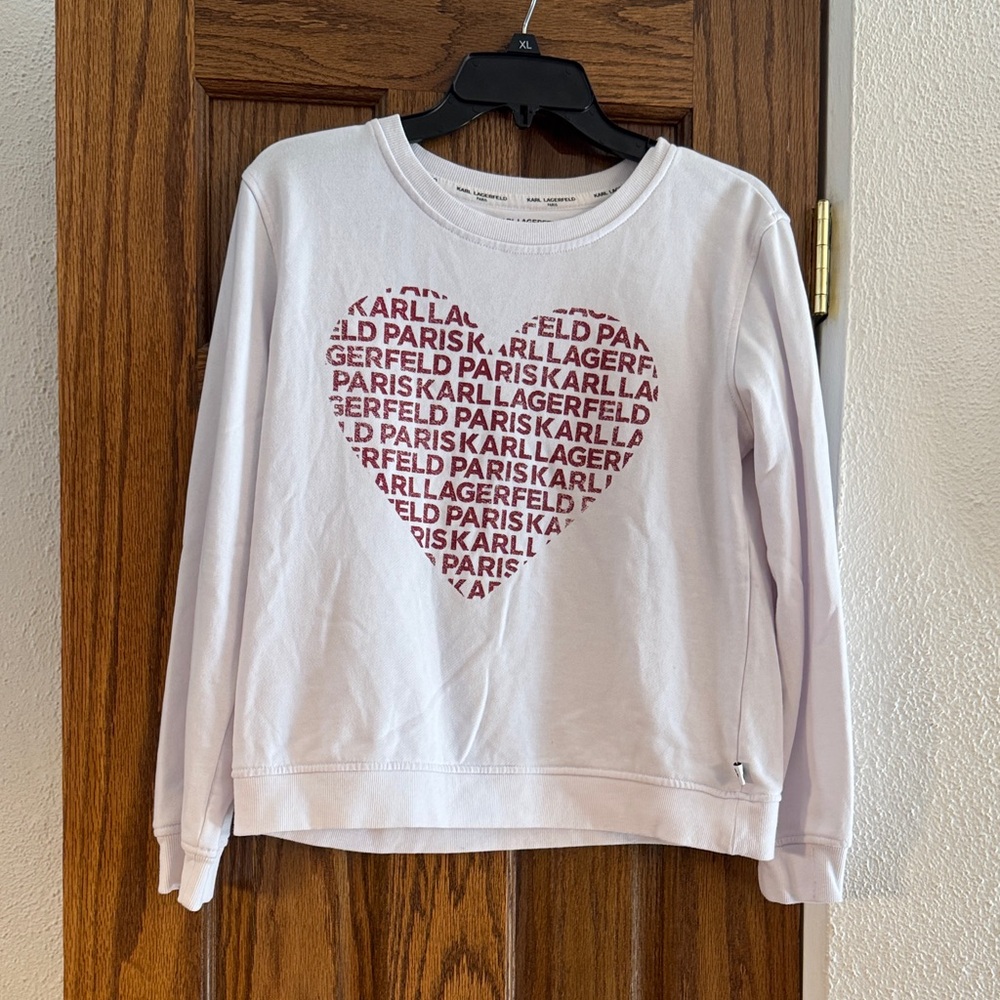 Karl Lagerfeld White Sweater with Red Text Heart